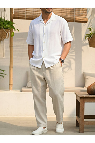 TRULOOM By Styli Men Cream Regular Fit Cotton Flex Trousers