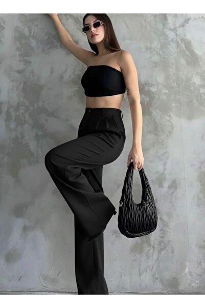MODA High Waist Black Fabric Palazzo Pants