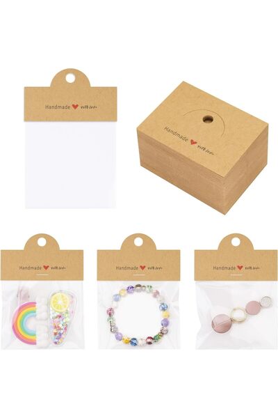 naturevo 100 Adet Kraft Takı Paketleme Seti Şeffaf Poşetli 8*11 cm