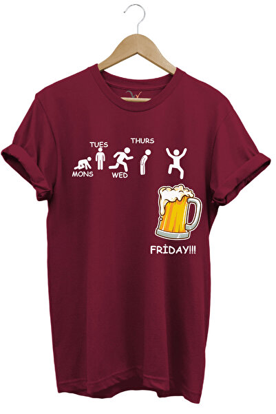 WİDİ Days of the Week Beer Printed Friday Beer 100% Cotton Regular Fit Crew N...