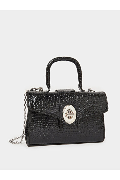 Styli حقيبة كتف سوداء بنقشة جلد التمساح مع سلسلة