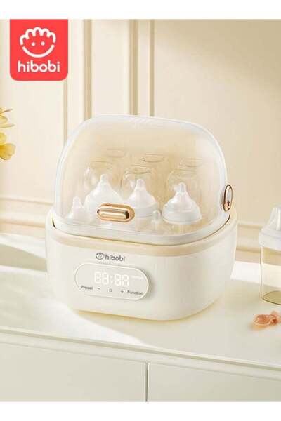hibobi جهاز تعقيم زجاجات الأطفال، مزود بوظيفة البخار ورف للتجفيف والتصفية