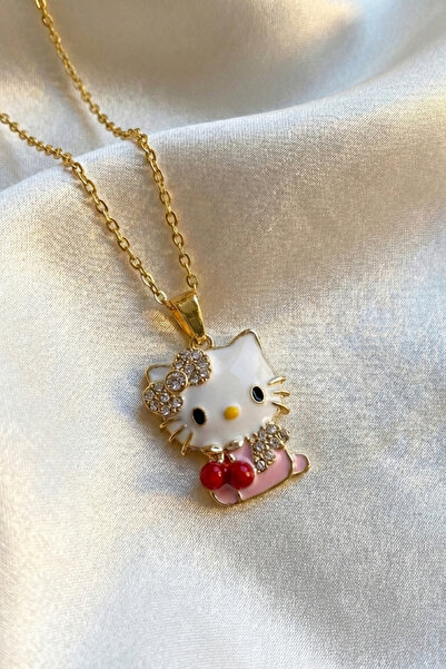 Elifsu Jewelry Hello Kitty Parıltılı Taş Detaylı Çelik Kolye