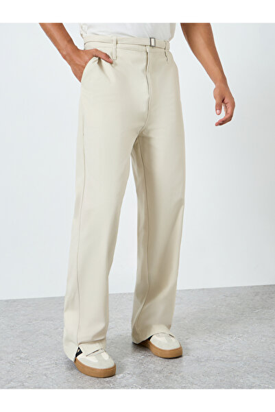 Styli Men Beige Wide Leg Trousers