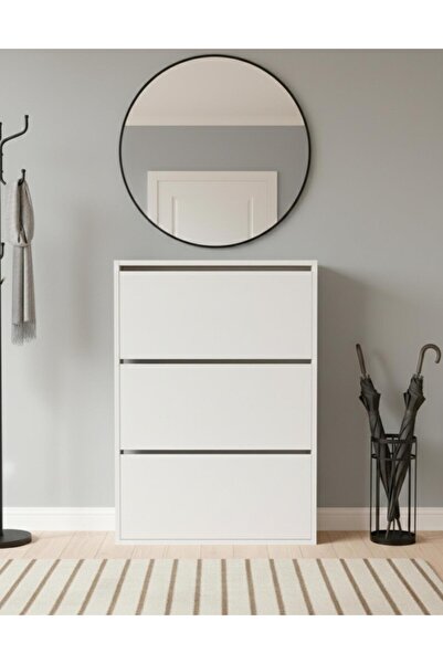 mobilyapratik Düşer Kapak Ayakkabılık Kayar Raflı Ayakkabılık 3 Bölmeli