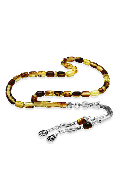 Tesbihane Fosilli Beyrut Kehribar Tesbih - Kararmaz Metal Püsküllü - Mini Boy...