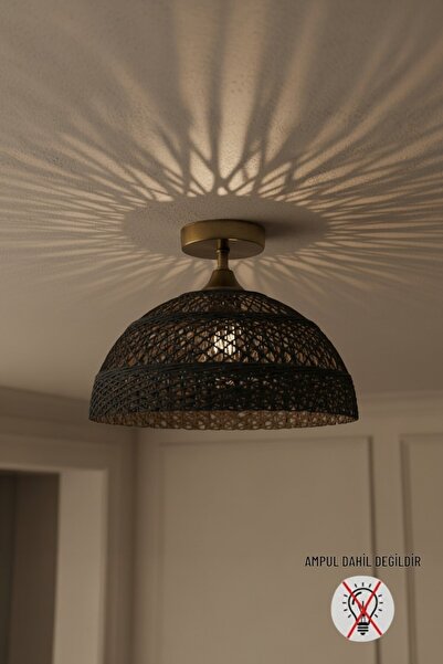 Bamyum Bohem Recycle İplik Jüt El Yapımı Lacivert Piramit Plafonyer Başlık Te...