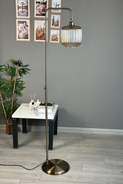 Bamyum Mopa Bal Rengi Cam Eskitme N Gövde Metal Lambader Modern Dekoratif Zem...