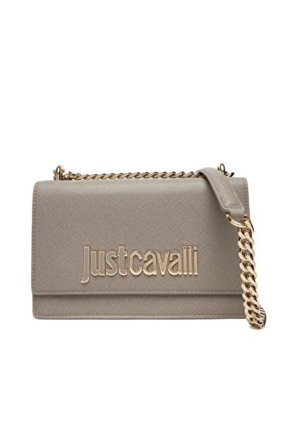 Just Cavalli Kadın Metal Harf Logolu Saffiano Crossbody Çanta - Gri (Taş Rengi)