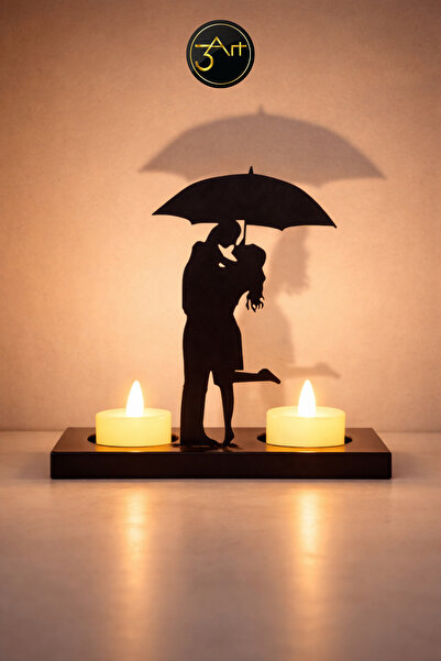 3Art Metal Dekorasyon Tic.Ltd.Şti Dekoratif Mumluk – Romantik Çift & Kalp Sil...