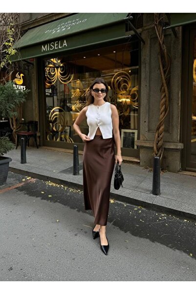 MODA Zr Acı Kahve İpek Saten Etek