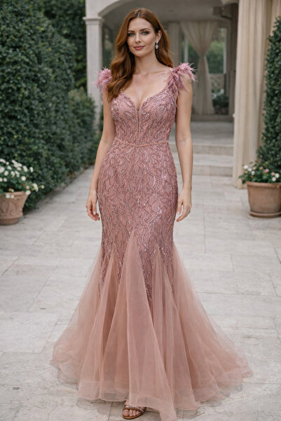 Saygın فستان سهرة مطرز بالترتر