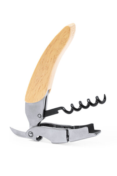 Gamma Print Stainless steel corkscrew with wooden handle and integrated cap c...