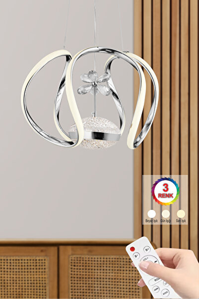 İstanbul Avize Lina Kumandalı Gümüş Bigie Kasalı 3 Renk Ledli Modern Led Avize