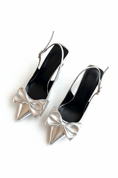 DURUNUN BUTİĞİ Amon Silver Bow (7 cm Heel Length) Pointed Toe Heeled Shoes