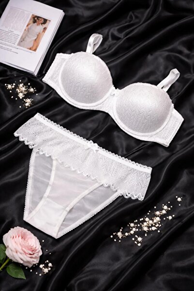MILANOFOX Lace Detailed Strapless Push up Padded Bra Panty Set Premium Everyd...