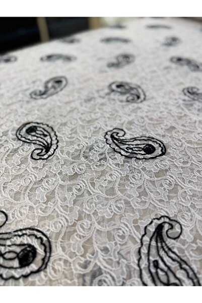 METERİAL Чорна шаль з вишивкою, мереживна тканина брудно-білого кольору - Fan...