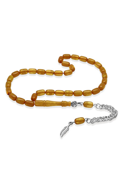 Tesbihane Fire Amber Prayer Beads - Non-Tarnish Metal Tassel - Mini Size - Ma...