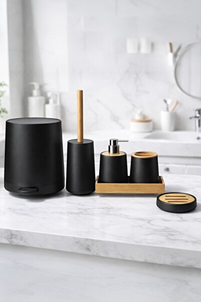 Evsun Home Collection Bamboo Bathroom Set Round 6 Pieces (6.5Lt Automatic Pump)