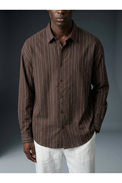 KHAYN Men's Striped Oversize Modal Fabric Long Sleeve No-Iron Basic Shirt K3009G