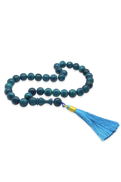 Tesbihane Stick Crimped Amber Prayer Beads - Ottoman Palace Tassel - Turquois...
