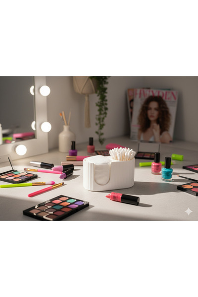 fotobaskıcım Bathroom Makeup Organizer Cotton Swab Holder Ear Swab Box Organi...