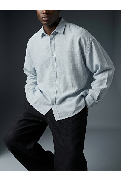 KHAYN Men's Plaid Checked Relaxed Fit Cotton Linen Shirt G3010G