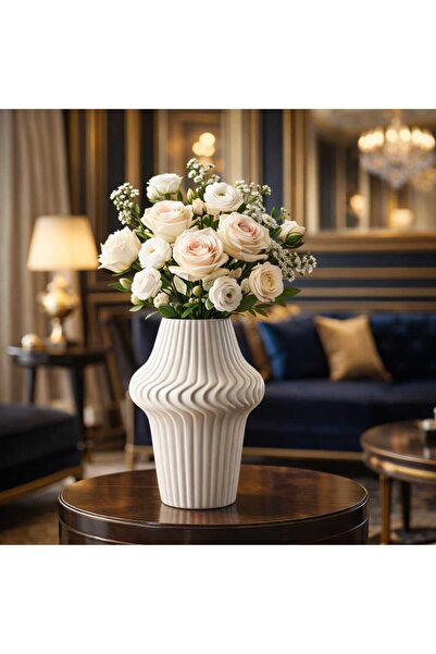 lufen deco مزهرية مزخرفة بنمط شريط أبيض - نبات لا يتحدى بالحرارة أزرق بلون ال...