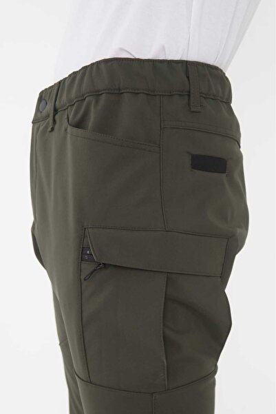 Valensco Softshell haki erkek içi polarlı su, rüzgar geçirmez kargo cep panto...