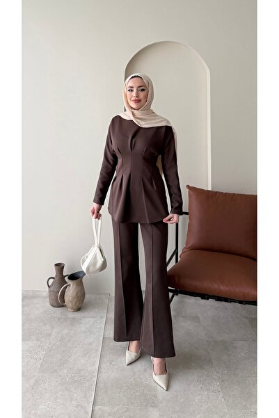 Miraydın Butik Scuba Suit with Tied Waist Trousers – Brown