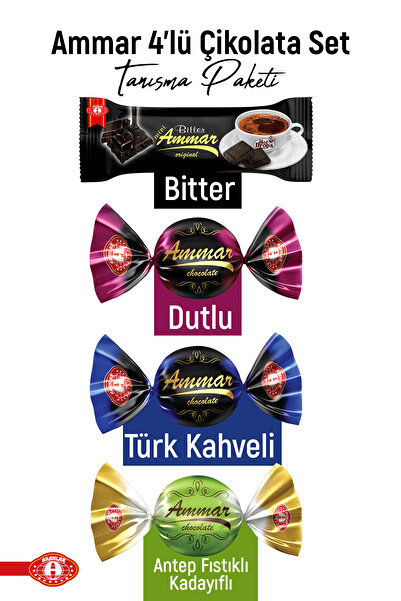 AMMAR 4'lü Çikolata Seti Mix , (50 Adet) 500 GR, Antep Fıstıklı Kadayıflı , T...