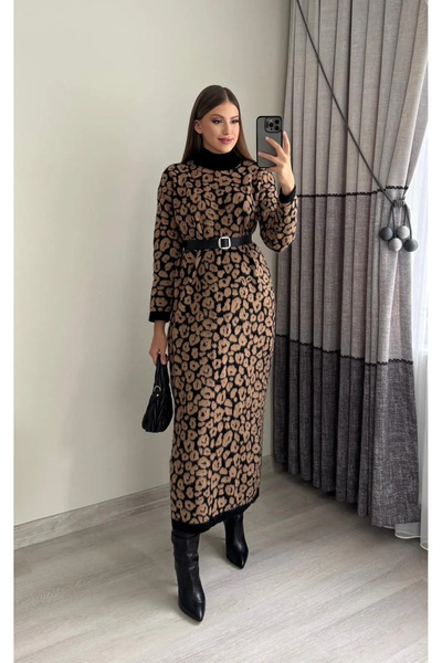 MitraMina Leopard Belted Knit Dress