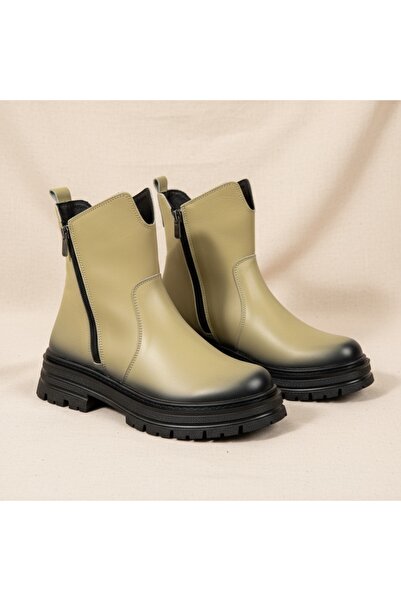 Modlet.ro Women's green zipper boots made of leather MOD10459