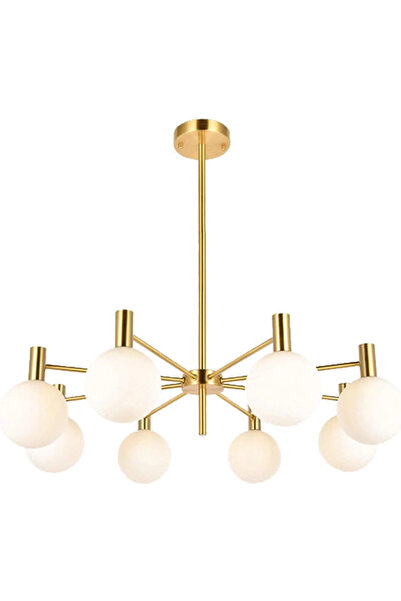 NZL Lighting Brass Pirinç 8'li Sarkıt Avize Salon Oturma Odası