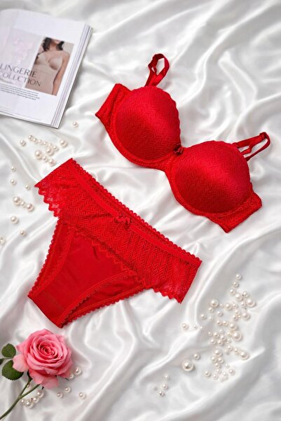 MILANOFOX Lace Detailed Strapless Push up Padded Bra Panty Set Premium Everyd...