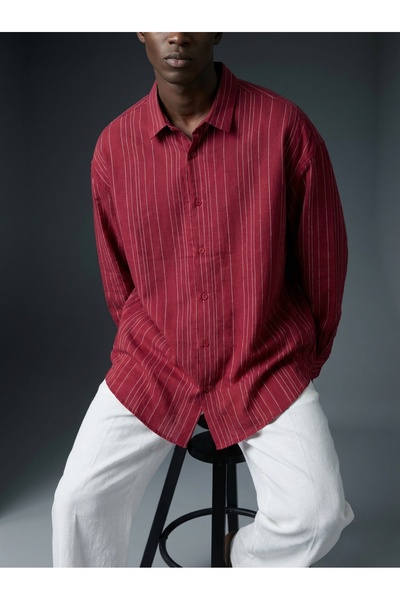 KHAYN Men's Striped Oversize Modal Fabric Long Sleeve No-Iron Basic Shirt K3009G