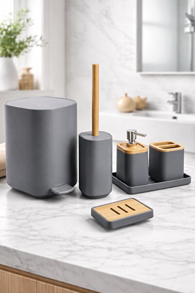 Evsun Home Collection Bamboo Bathroom Set Square 6 Pieces (6.5Lt Automatic Pu...