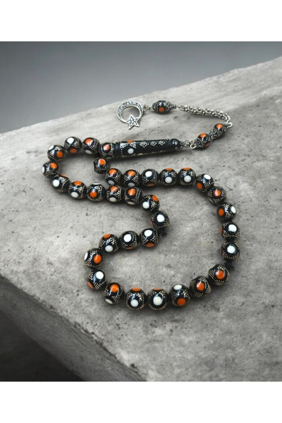 İnan Tesbih Silver and Enamel Embellished Silver Tassel Crescent and Star Mod...