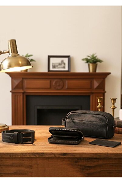 Duke Nickle Men's Black Bag Wallet Card Holder Belt 4-Piece Stylish Gift Set