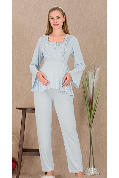 ESPEBA Pregnant Women's Maternity Pajama Set Top and Bottom Two-Piece Lace Trim