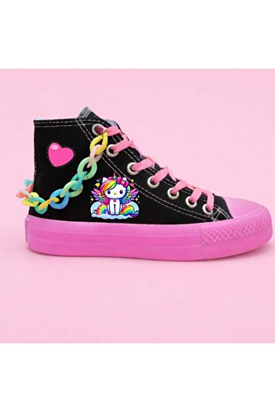 lias desing hello unicorn rainbow cu imprimeu negru roz culoare bază lanț col...