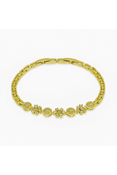 Tesbihane Women's Full Round Xuping Bracelet - Wildflower Detail - White Zirc...