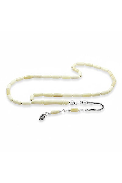 Tesbihane Natural Deve Kemiği Tesbih - 925 Ayar Gümüş Püsküllü - Krem Rengi -...