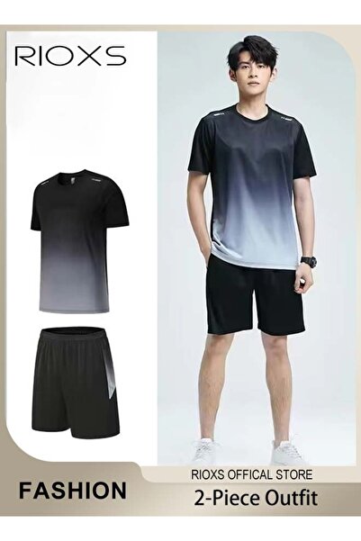 RIOXS Men's 2-Piece Athletic Tracksuit with Gradient Color, Casual Workout Sp...