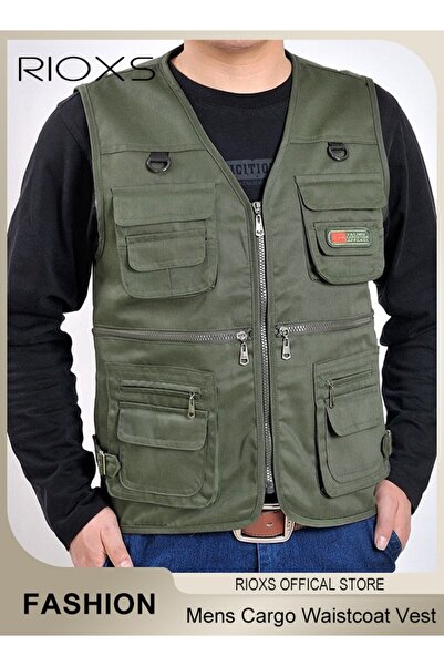 RIOXS سترة رجالية، سترة كارجو كاجوال، جاكيت بدون أكمام بجيوب متعددة، مقاومة ل...