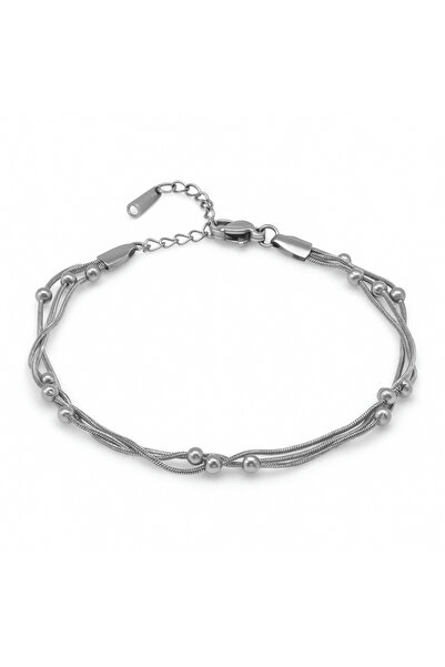 Tesbihane Women's Steel Bracelet - Bulk 3-Piece Snake Model - Silver Color