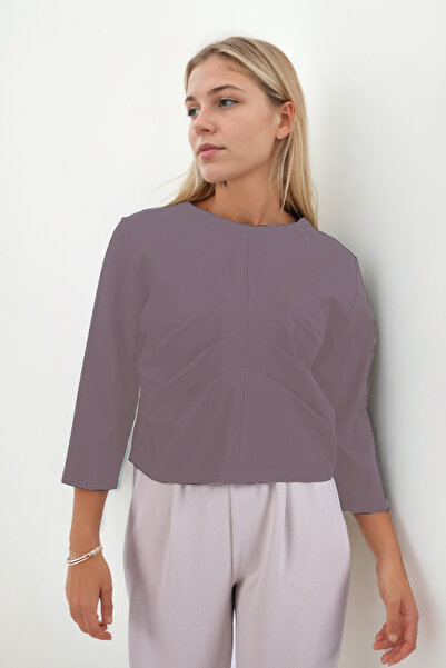 Vitrin Short Sleeve Modal Blouse with Gathered Front Detail