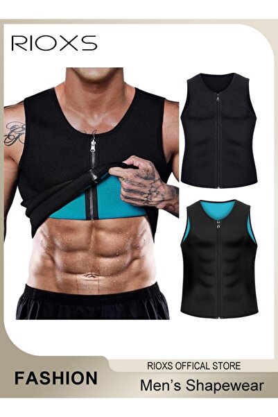 RIOXS سترة ضغط رجالية بسحاب، سترة تنحيف البطن، قميص داخلي بدون أكمام بسحاب، ش...