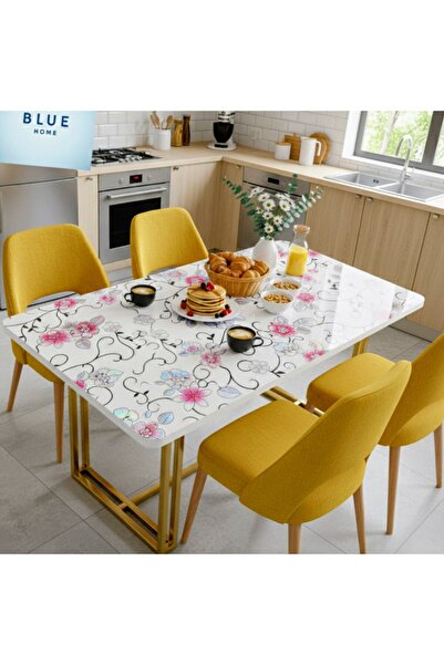 Blue Home Față de masă cu model de marmură din PVC, grosime de 1,2 mm, rezist...