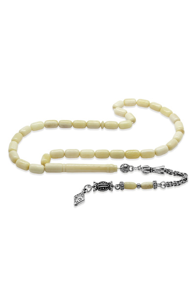 Tesbihane سبحة من حجر العقيق - لون طبيعي - معدن لا يسود - مع شراشيب ألبانية -...